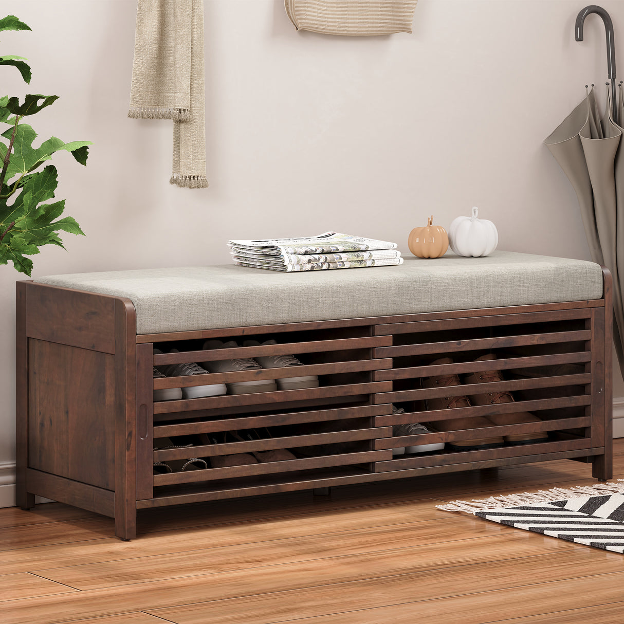 Shoe Bench with Storage and Cushion (Espresso)