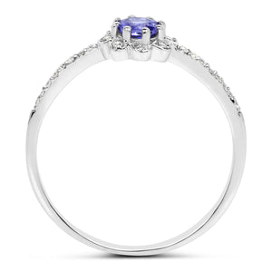 0.30 Carat Genuine Tanzanite and White Diamond 14K White Gold Ring