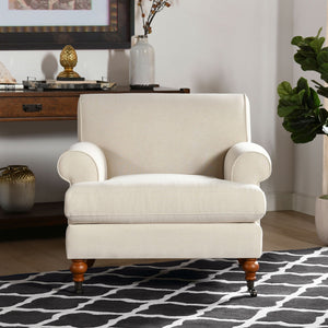Accent Arm Chair with Casters – Solid Hardwood Frame - Blue or Beige