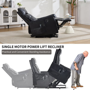 Black PU Single Motor Power Lift Recliner Chair