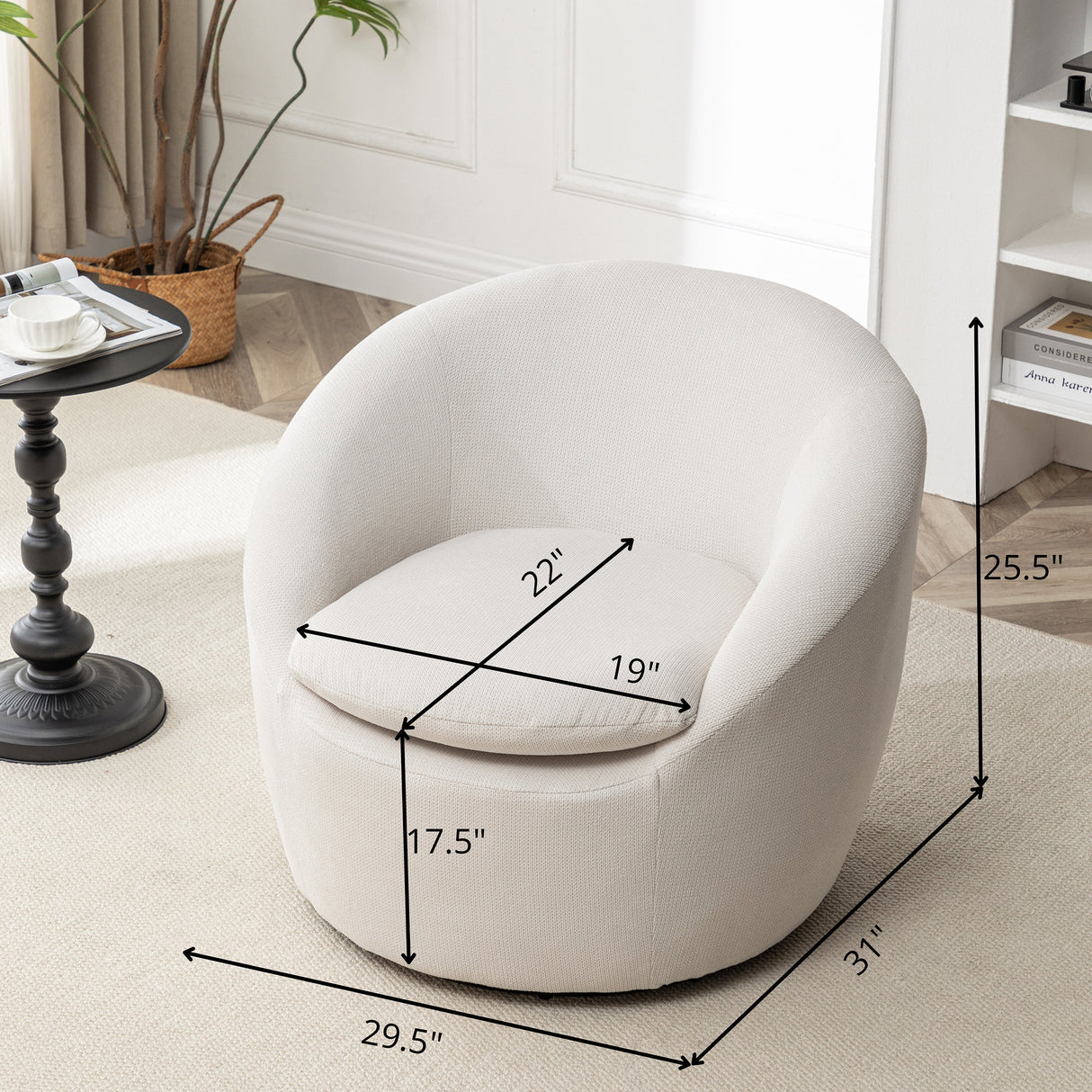 Winnie Modern Teddy Fabric Swivel Barrel Chair