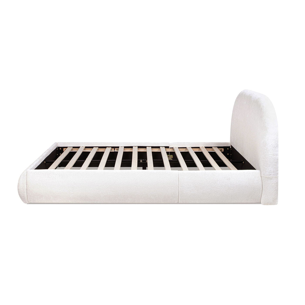 Archie Puffy Grounded Upholstered Platform Bed with Rounded Headboard - Green, White, Beige