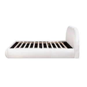 Archie Puffy Grounded Upholstered Platform Bed with Rounded Headboard - Green, White, Beige