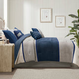 7 Piece Faux Suede Comforter Set Blue Queen