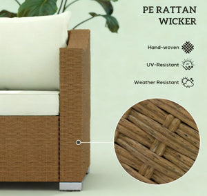Rattan Wicker Outdoor Sofa with Cushions and Throw Pillows