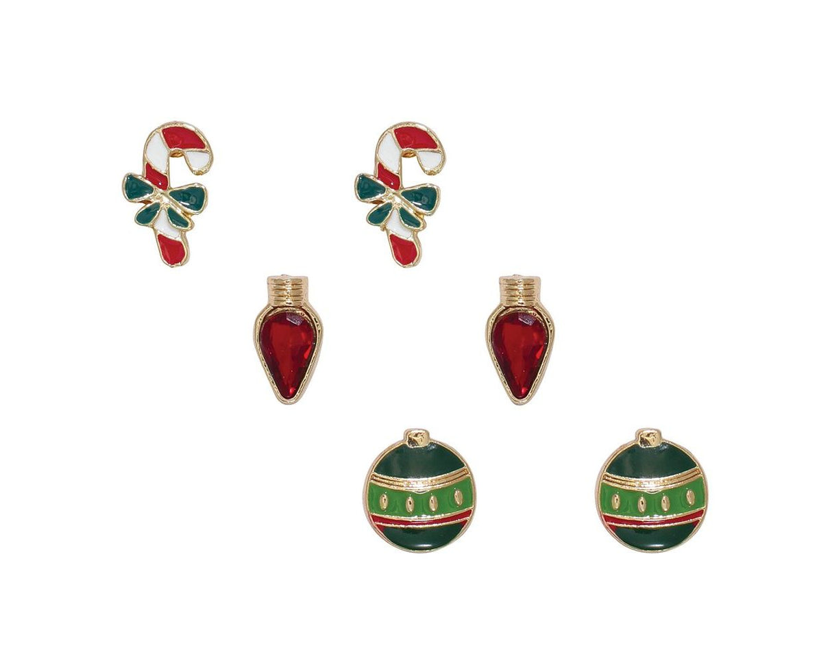 Enamel Ornaments and Crystal Bulbs Earrings Set