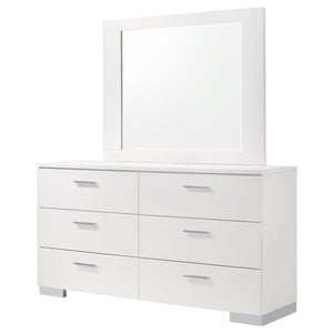 Felicity 6-drawer Wood Dresser with Mirror White High Gloss
