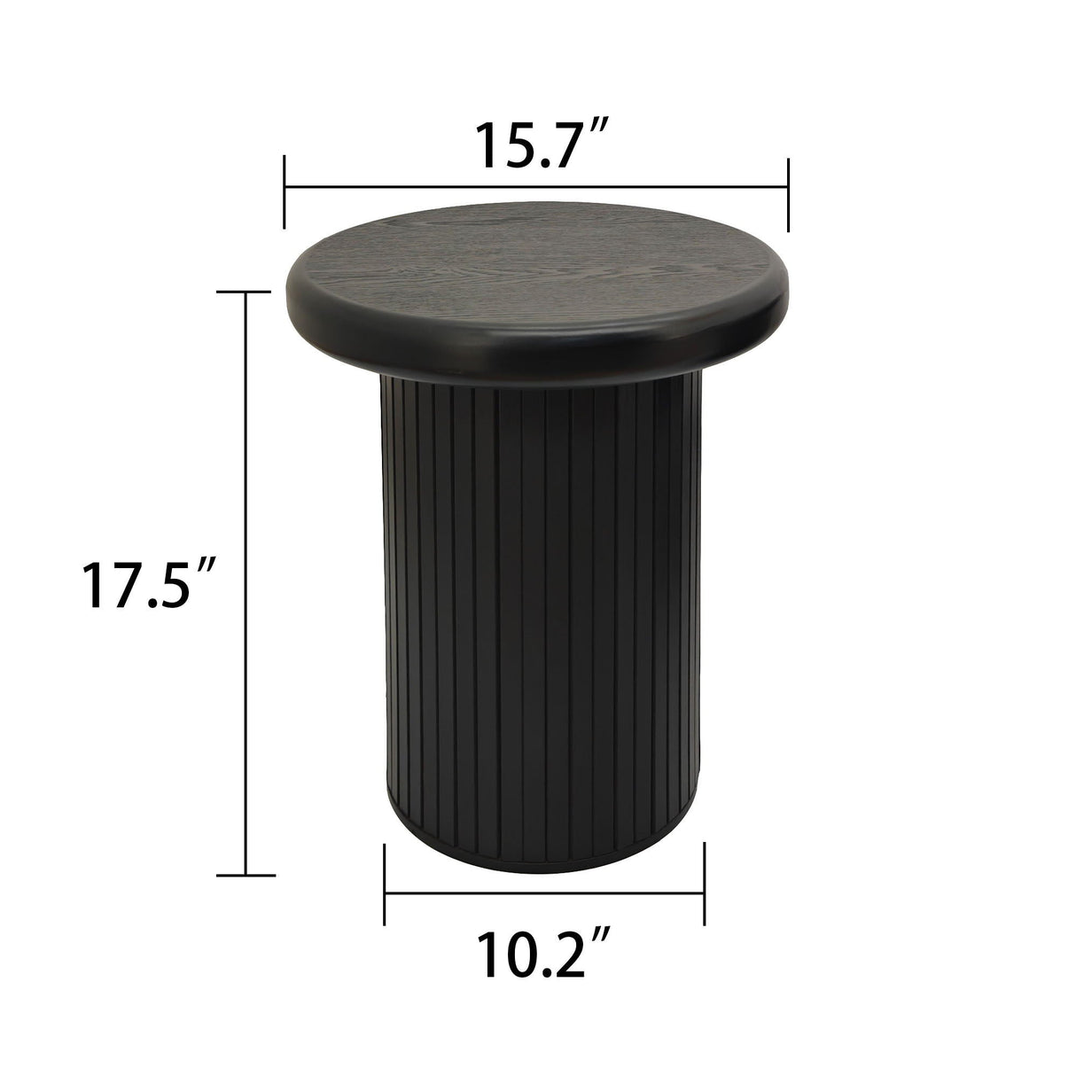 Fluted Cylinder Side Tables, Round End Tables For Living Room (Set of 2) - Black