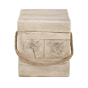 Outdoor Wood Grain Square MGO Side Table with Simulated Braided Cord
