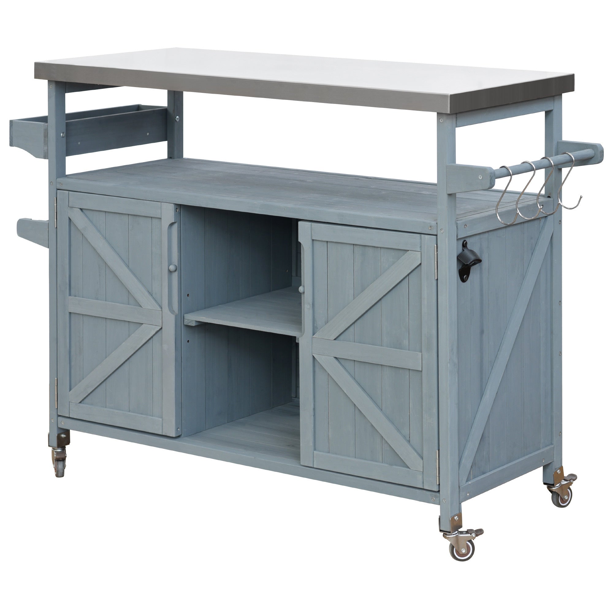 K&K Outdoor Kitchen Island Rolling Bar Cart & Storage Cabinet