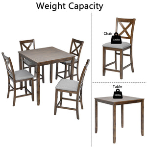 5 Piece Dining Table Set, Wooden Dining Square Table Set For 4