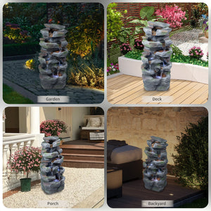 Rock Waterfall Outdoor Fountain with LED Lights
