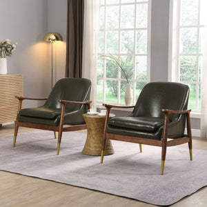 Mid-Century Accent Chair With Cushioned Seat, Brass Tipped Legs