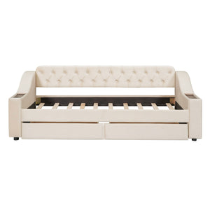 Upholstered Daybed With Storage Armrests And USB Port