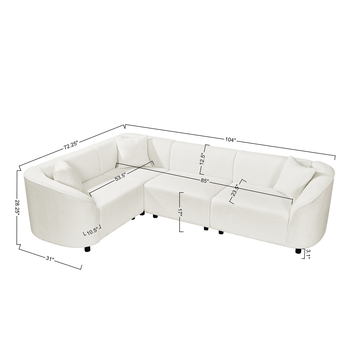 104" L-Shaped Curved Contemporary Sectional Sofa in Beige