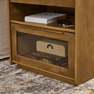 Mid Century Modern Nightstand with Charging Station & 2 Drawers