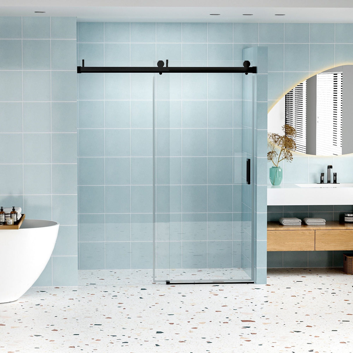 Frameless Soft-Closing Shower Door, 1/4" Tempered Glass Single Sliding