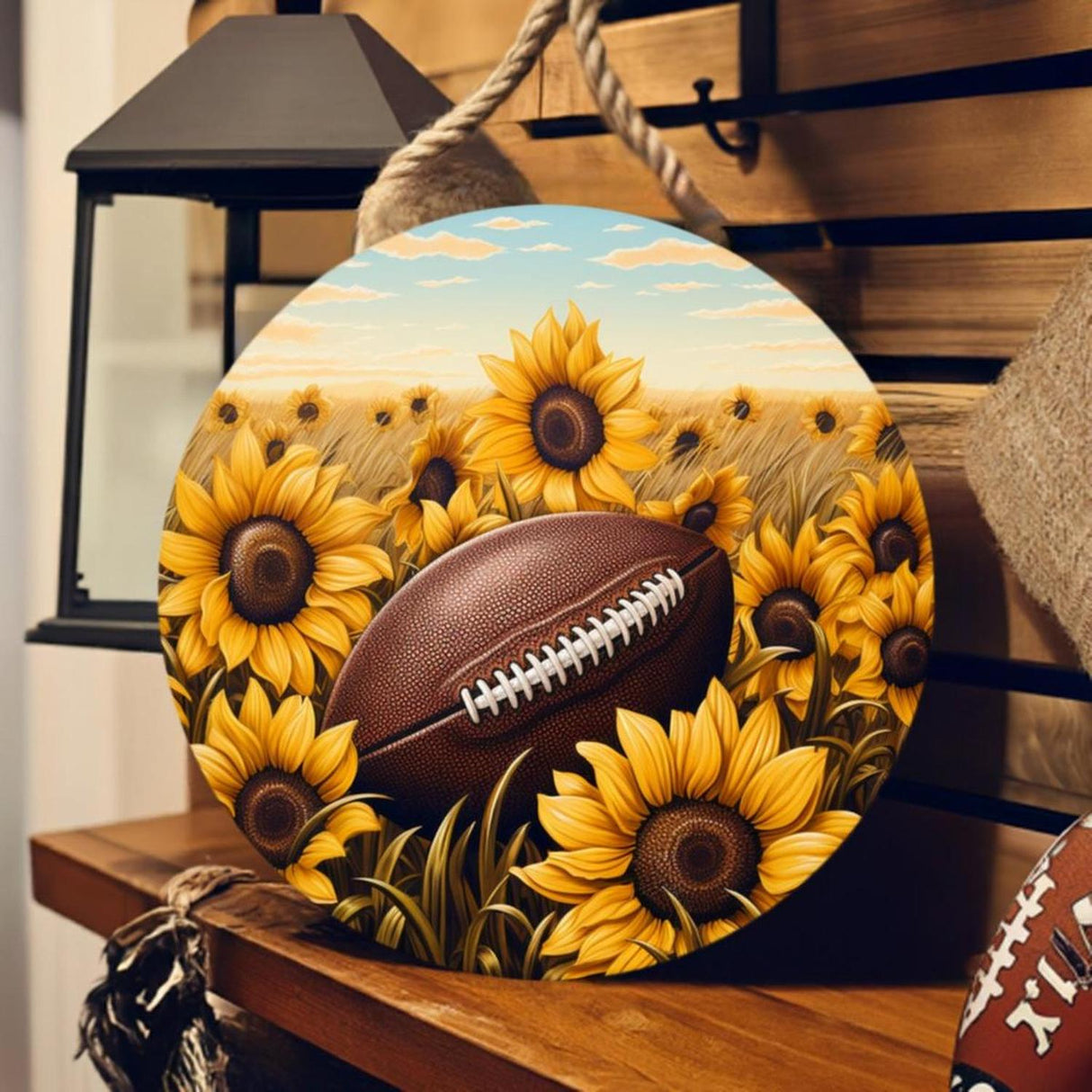 Fall Sunflower Football Round Sign