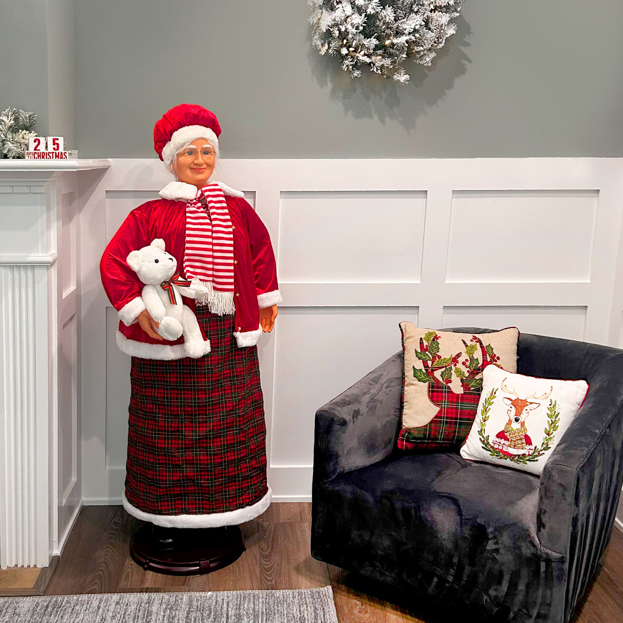 58-in. Dancing Mrs. Claus Animatronic with Teddy Bear