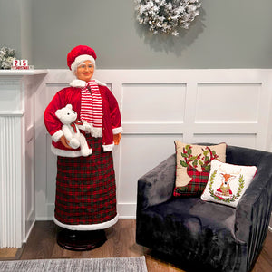 58-in. Dancing Mrs. Claus Animatronic with Teddy Bear