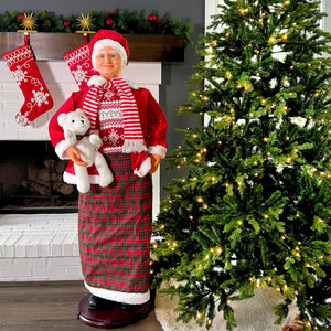 58-in. Dancing Mrs. Claus Animatronic with Teddy Bear