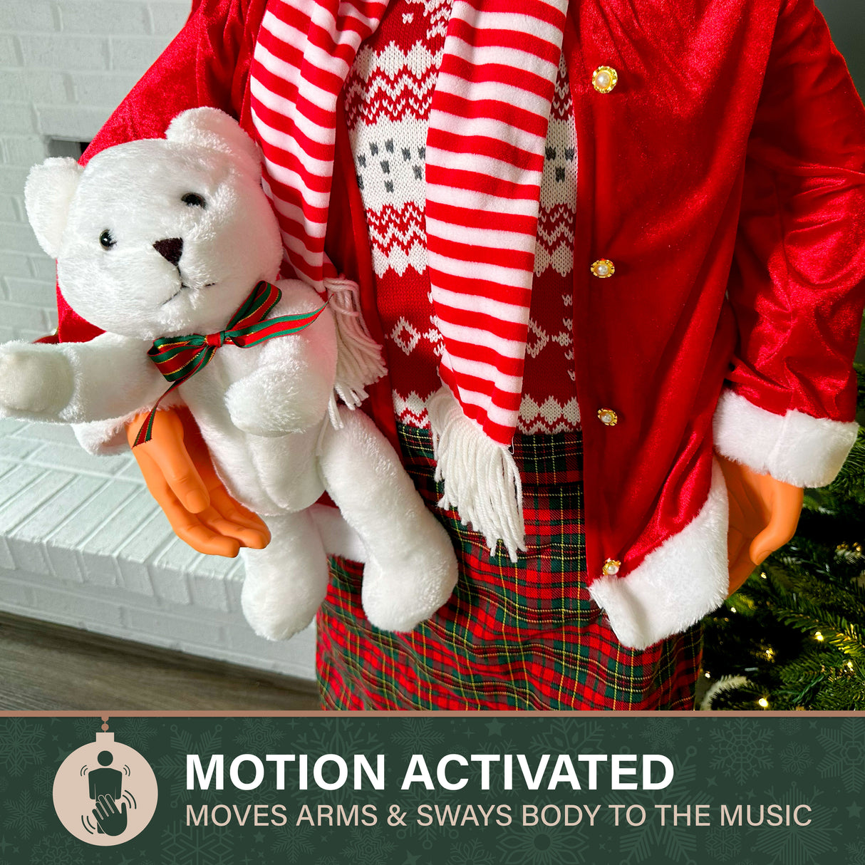 58-in. Dancing Mrs. Claus Animatronic with Teddy Bear