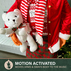 58-in. Dancing Mrs. Claus Animatronic with Teddy Bear