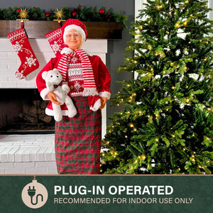 58-in. Dancing Mrs. Claus Animatronic with Teddy Bear