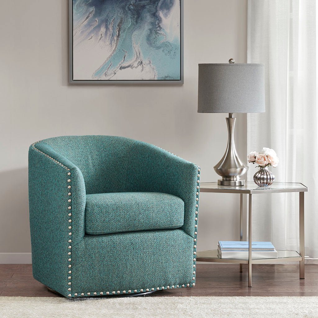 Fantasyy Upholstered Swivel Chair with Nailhead Trim and Curved Design - Accent Chairs