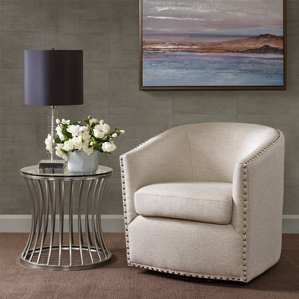 Fantasyy Upholstered Swivel Chair with Nailhead Trim and Curved Design - Accent Chairs