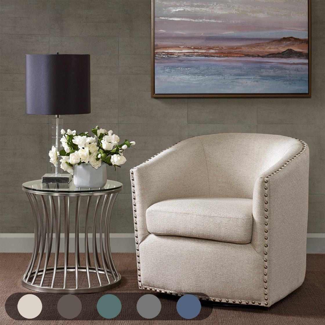 Fantasyy Upholstered Swivel Chair with Nailhead Trim and Curved Design - Accent Chairs