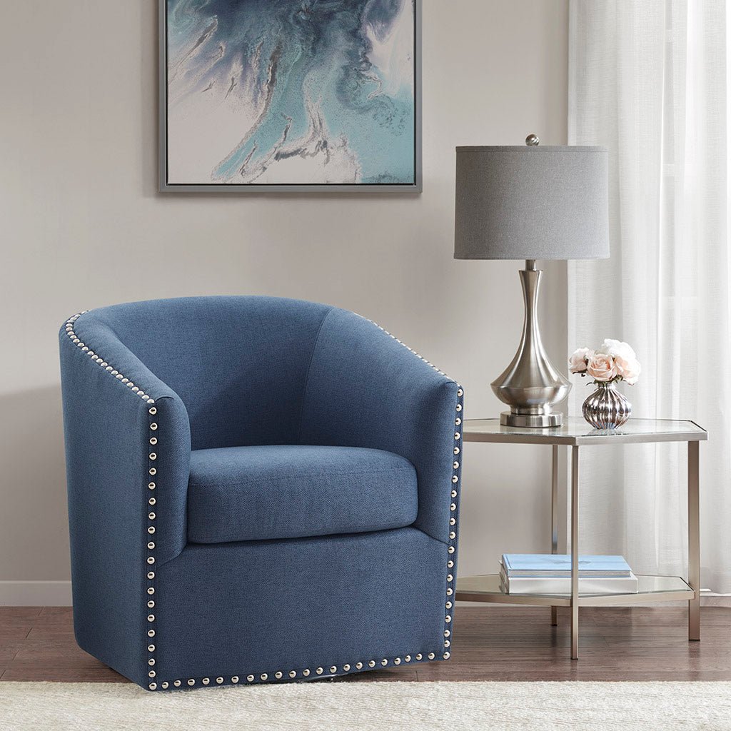 Fantasyy Upholstered Swivel Chair with Nailhead Trim and Curved Design - Accent Chairs