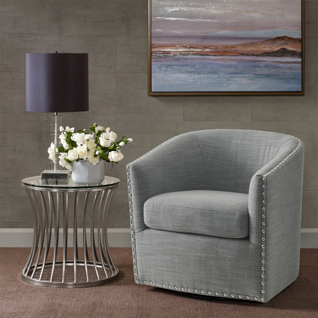 Fantasyy Upholstered Swivel Chair with Nailhead Trim and Curved Design - Accent Chairs