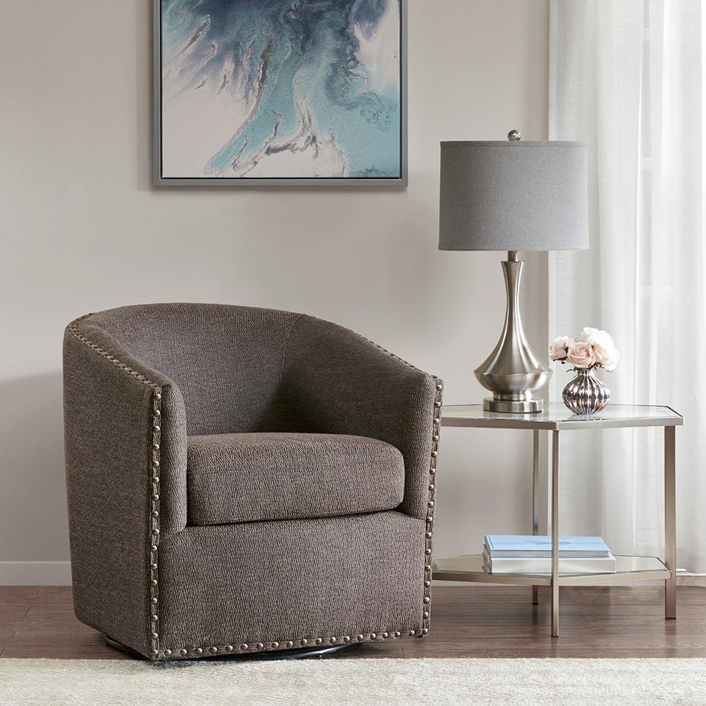 Fantasyy Upholstered Swivel Chair with Nailhead Trim and Curved Design - Accent Chairs