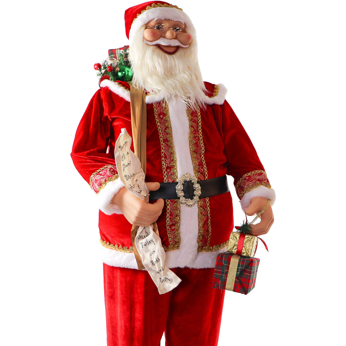 Fraser Hill Farm 58-in. Life-Size Dancing Santa Claus with Naughty and Nice List, Gifts and Toy Sack Animatronic Figurine