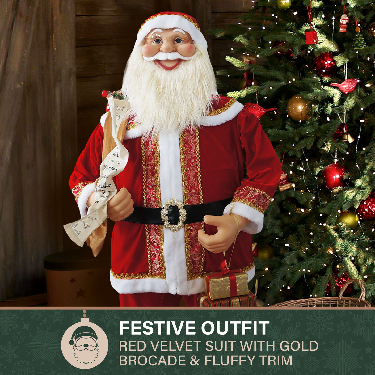 Fraser Hill Farm 58-in. Life-Size Dancing Santa Claus with Naughty and Nice List, Gifts and Toy Sack Animatronic Figurine