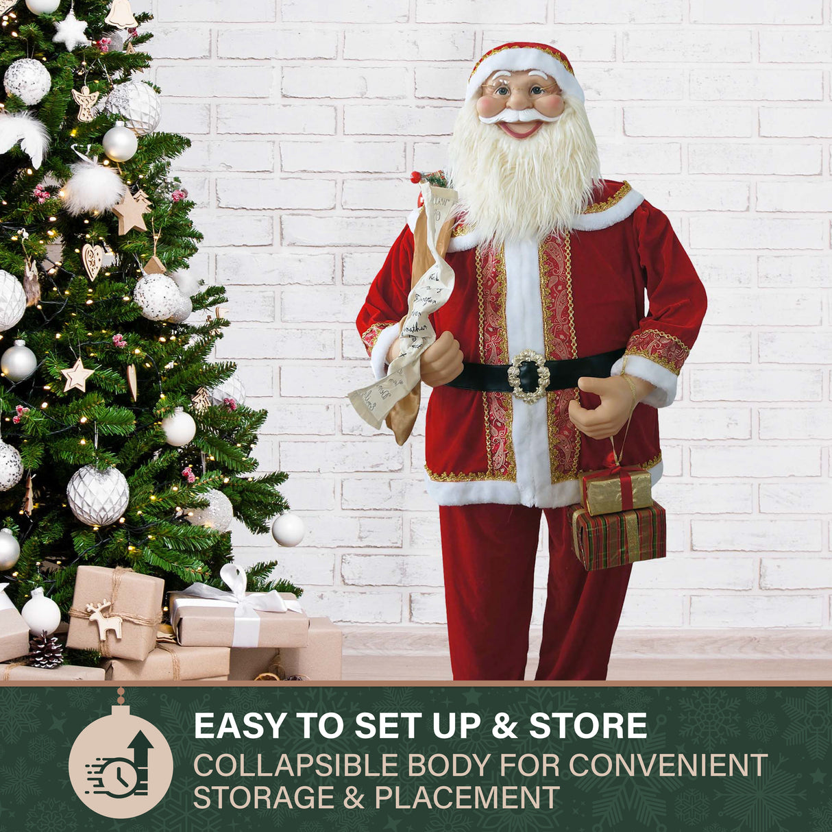 Fraser Hill Farm 58-in. Life-Size Dancing Santa Claus with Naughty and Nice List, Gifts and Toy Sack Animatronic Figurine