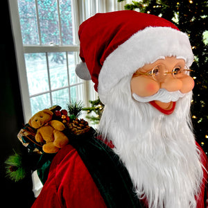 Fraser Hill Farm 58-in. Life-Size Dancing Santa Claus with Teddy Bear and Toy Sack Animatronic Figurine