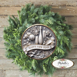 Faux 3D Happy New Year Round Sign - Wreath Enhancement