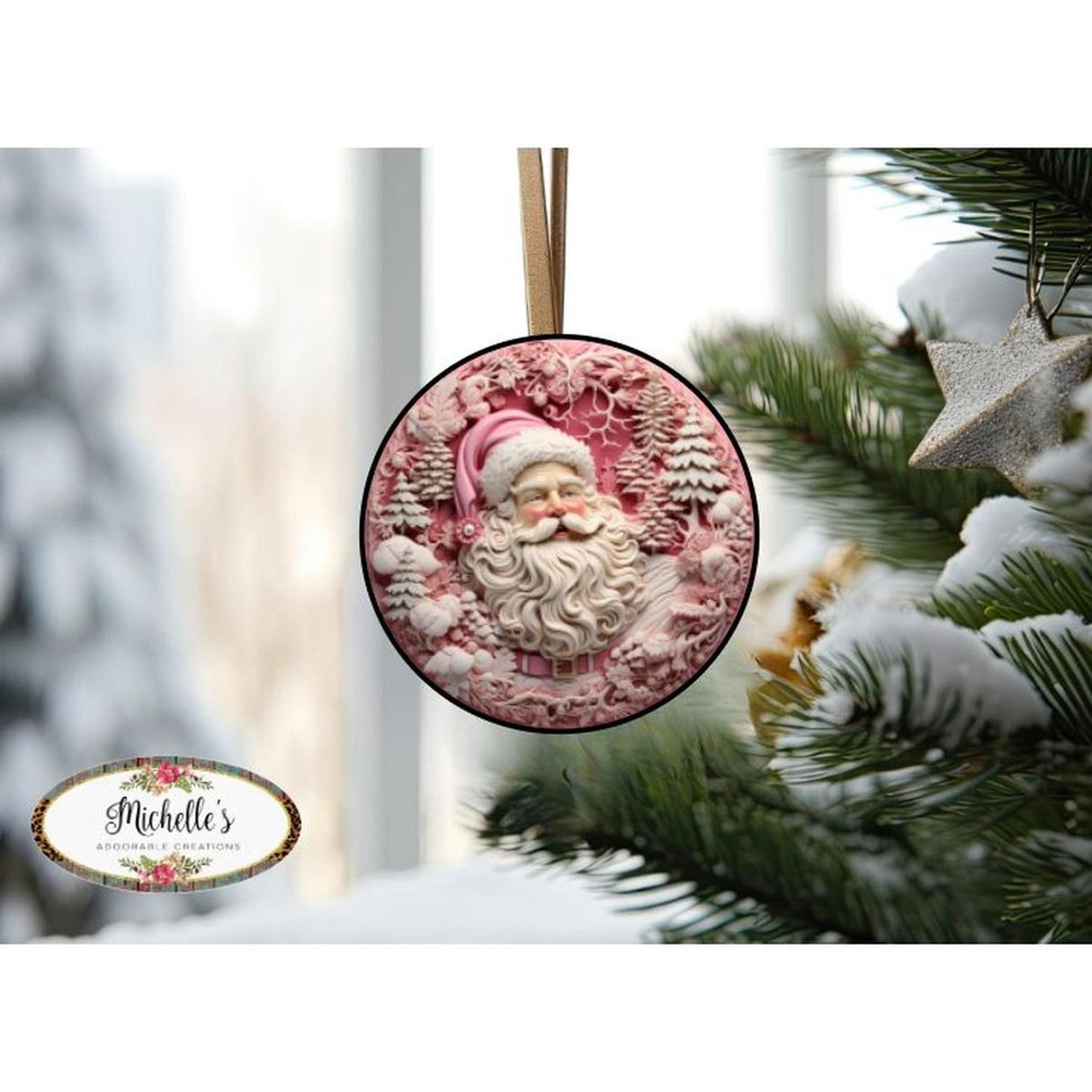 Faux 3D Pink Santa Christmas Sign - Wreath Enhancement