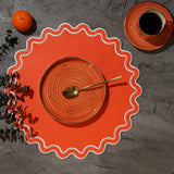 Solace Orange & White Scalloped Faux Leather Placemat