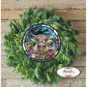 Faux Stained Glass Highland Cow Sign
