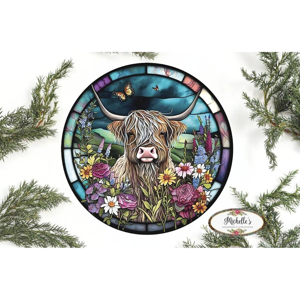 Faux Stained Glass Highland Cow Sign