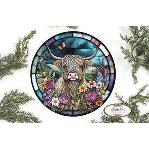 Faux Stained Glass Highland Cow Sign