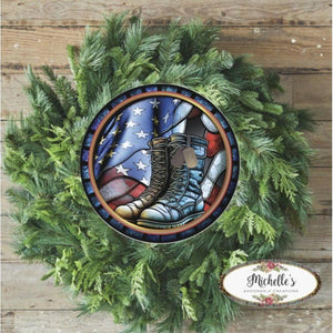 Faux Stained Glass Military Boots Sign