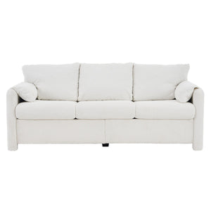Modern 3 Seater Sofa Chenille Couch Plush Triple Seater Sofa With High Density Foam Cushions, Deep Seat Living Room Couch For Family Room, Apartment & Home Theater - Ivory White