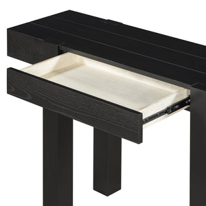 TREXM Rustic Minimalist Console Table with Hidden Drawer, Side Power Outlet