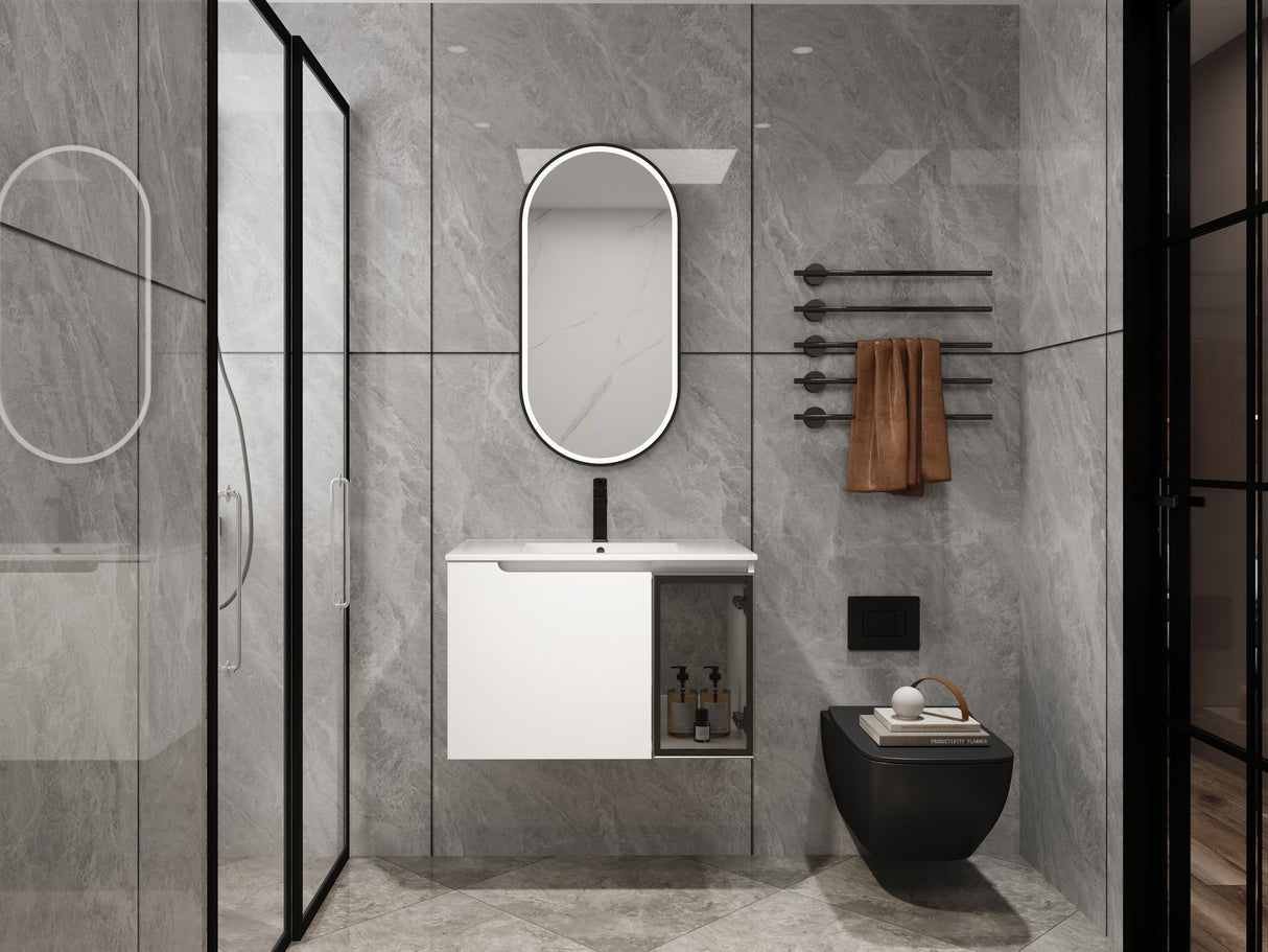 30" Wall-Mounted Bathroom Vanity With Ceramic Sink, Glossy