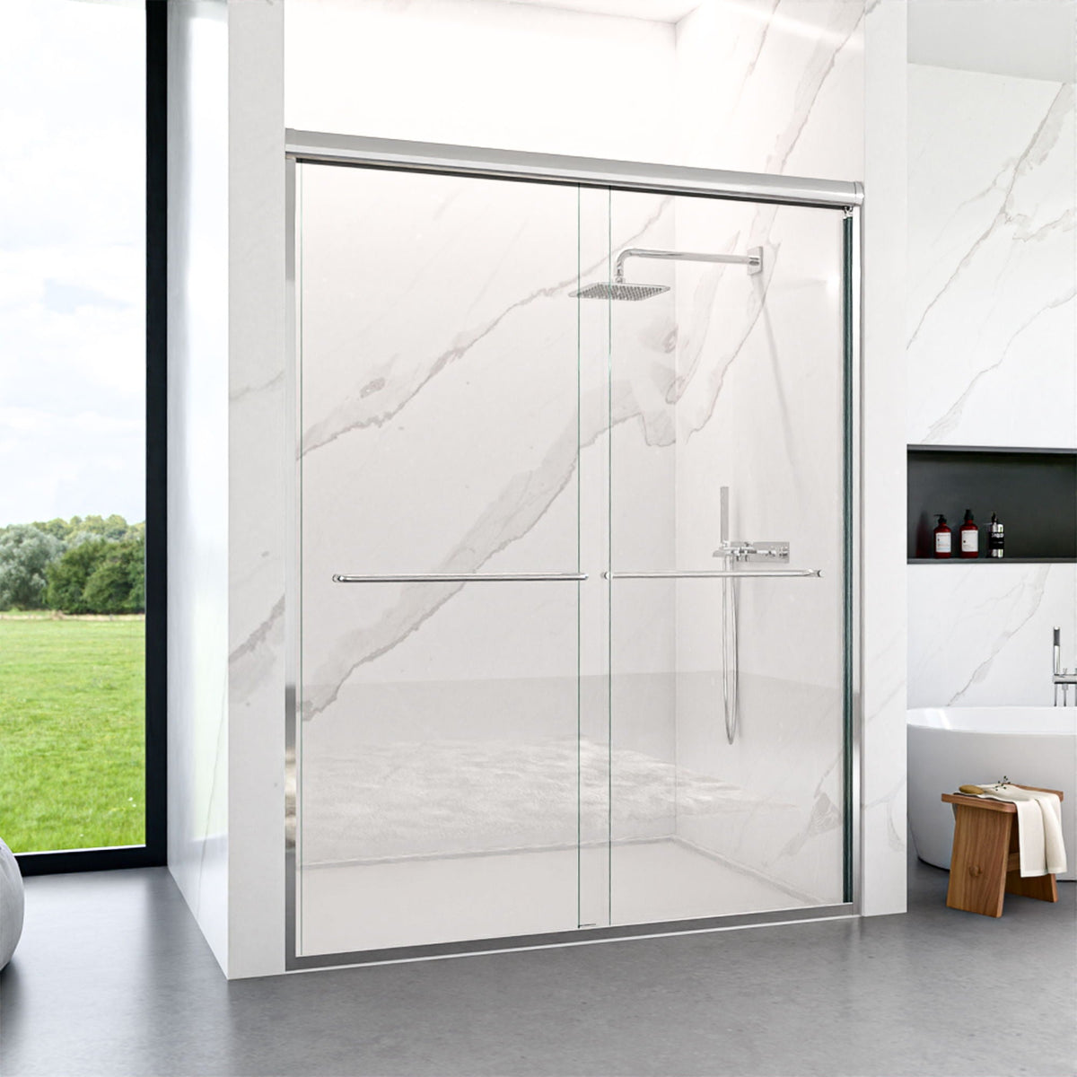 Modern Semi Frameless Double Sliding Shower Door