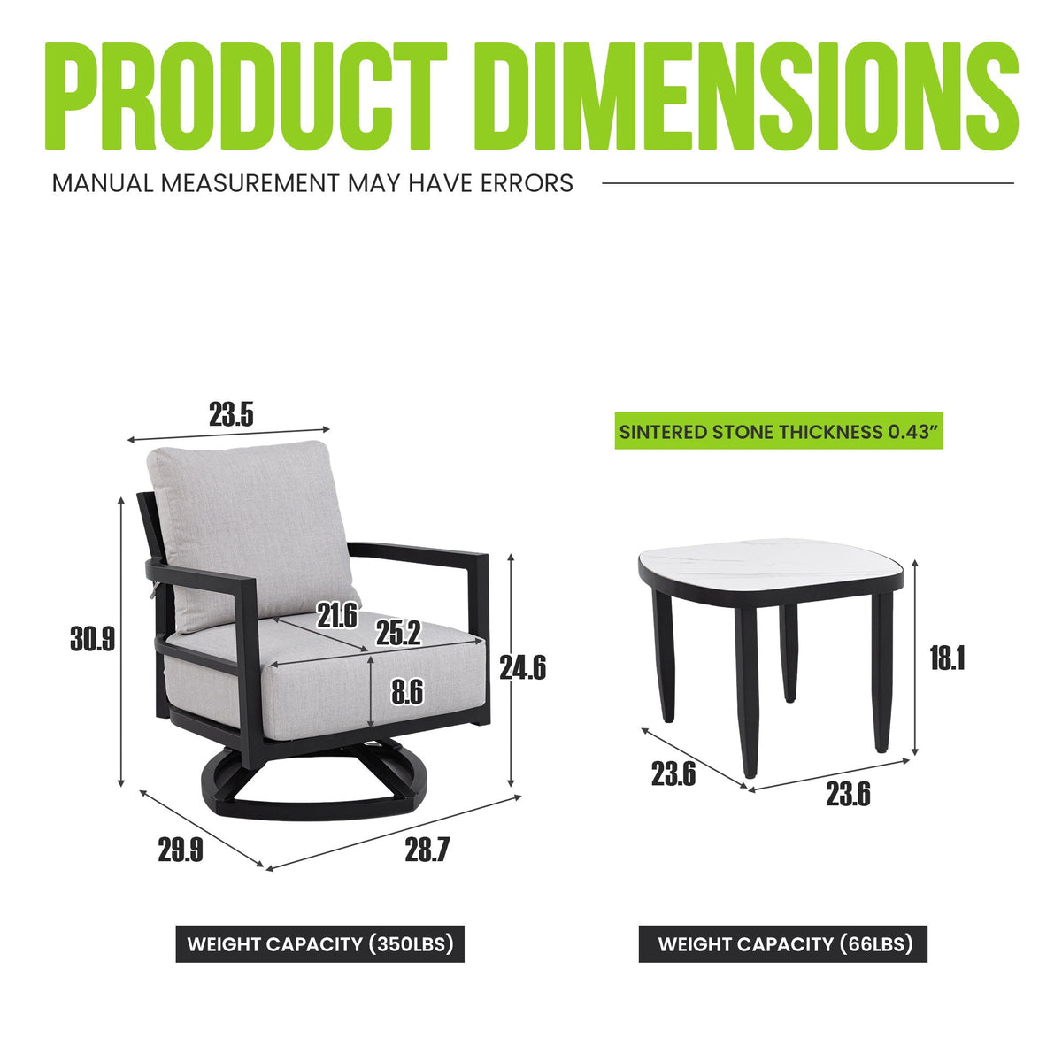 Outdoor Patio Furniture, Chat Set, Sunbrella Cushions And Side Table